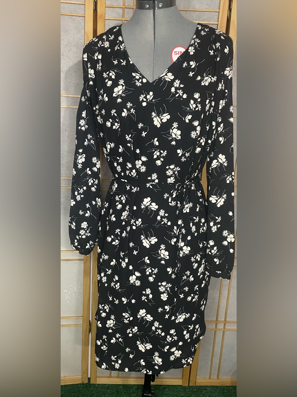 Ralph Lauren Black Long-Sleeve Floral Tie-Waist Dress